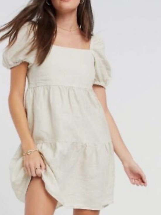 Mango Dresses & Skirts - Mango Linen Puff-Sleeve Cotton Tiered Dress